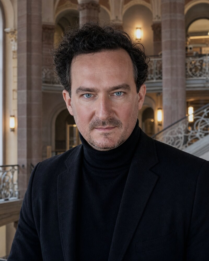 Damian Foik im Treppenhaus des Kriminalgerichts Berlin-Moabit